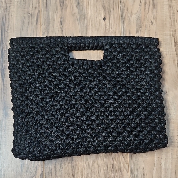 Vintage Women's macramé Crochet Black Woven Tote Bag - Picture 3 of 7